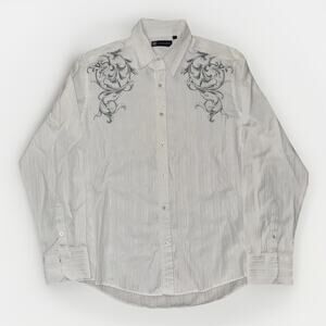 Level Ten Men’s Embroidered Western Button Down Shirt White Large 20x27 Cowboy